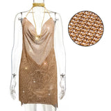 Metal body chain slip Summer Dress Women Bling diamond Beach bodycon dress Sequin Night club Party ladies dresses