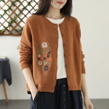 Round-Necked Cardigan Coat Women Thin Loose Embroidered Knitted Shirt Outside A Short