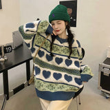 and fresh love embroidery pattern pullover purple sweater American college style lazy aesthetic women winter sweaters