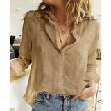 Women Casual Long Sleeve Cotton Linen Shirt Elegant Solid Cardigans Autumn Button Lapel Shirt Loose Oversized Blouse