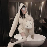 Streetwear Knitted Mini Dress Women Hooded Sweater A Line Dresses Winter Korean Solid High Waist Slim Casual Vestidos