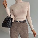 Casual Solid High Collar Jersey Punto Mujer Turtleneck Slim Vintage Jumper Soft Pull Femme Winter White Knitted