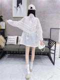 Spliced Hollow Out Hooded Jacket Women Summer Casual Outfit Plus Size Hooded Zipper Coat Sun Protection