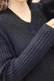 Fashion Women Sweater 2023 Autumn Warm Long Sleeve Chic Elegant Soft Pullovers V neck Winter Female Tops