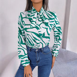 Shooting 2025 Spring And Summer Temperament Hit Color Stripe With Lantern Sleeve Chiffon Shirt Women's