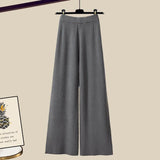 Winter Knit Two Piece Sets Womens Outfits Ladies Casual Sailor Collar Knitted Sweater And Wide Leg Pants Sets Koeran