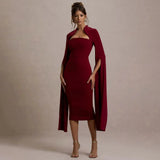 Solid Cape Bodycon Midi Dress- Outfit