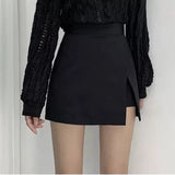 Slit Mini Skirts Women Korean High Waist Solid Irregular Skirts Office Lady Fashion Stretchy Chic Simple A Line Skirts