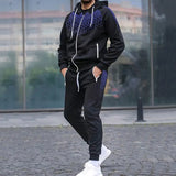 Drawstring Hooded Sweatshirt Top + Long Pant Tracksuit Men's Long Sleeve Print Suits Autumn Winter Men Two Piece