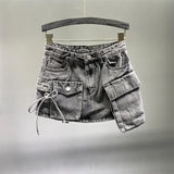 Irregular Pocket Cargo Denim Skirt Women Clothing Summer 2023 Sexy A-line Hip Skirts Female Bottoms