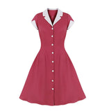 Single-breasted Shirt Retro Dresses Vintage Party Sundress Turn Down Collar Cotton Knee-Length Pinup 1950s Style