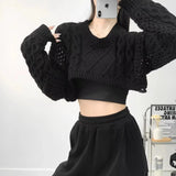 Sweater For Women Vintage Loose Casual Long Sleeve Knit Sweater Y2k Hollow Out Streetwear