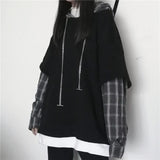 Plaid Hoodies Women Loose Causal Deeptown Striped Lady Sweatshirt Gothic Style Korean Fashion Street Pullovers