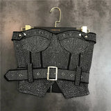 2022 Summer New Arrivals Sleeveless Strapless Rhinestone Diamonds Black Slim Tank Top Vest With Belt Women
