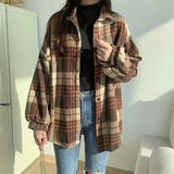 Vintage Plaid Print Thick Long Sleeve BlouseOutfit