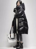 Black Long 90% White Duck down Jacket Women Streetwear New Fashion Loose Letter Windproof Parkas Hooded Down Coats