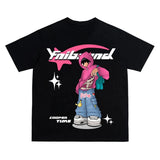 Hip Hop Letter Print T Shirt Cartoon Print Oversized Tops Women New Harajuku Fashion Casual All Match Loose Tops