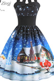 Dress Vestidos Women Sexy Halter Vintage Casual Floral Print Pin Up Retro Rockabilly Swing Party