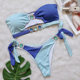 Zingj Sexy Crystal Diamond Bikini Detachable Breast Pad Swimsuit Patchwork Strapless Strap Split