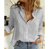 Women Casual Long Sleeve Cotton Linen Shirt Elegant Solid Cardigans Autumn Button Lapel Shirt Loose Oversized Blouse