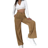 Winter High Waist Loose Casual Corduroy Straight Pants Lady Fashion Comfortable All-match Solid Trousers Women's