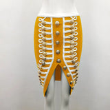 Sexy Bandage Pencil Skirts Women 2022 Bodycon Summer Clothes Front Split High Waist Buttons Evening Party