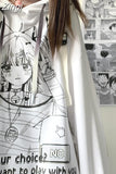 White Anime Print Long Sleeve Sweatshirt Women Preppy Style Pullovers Loose Sudaderas Kawaii Hooded Tops Y2k