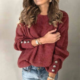 Street Hipster Long-sleeved Round Neck Button Sweater Top