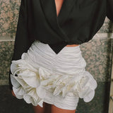 Ruched Ruffle Flower Bodycon Mini Skirt- Outfit