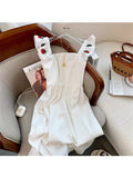 White Dress Summer Elegant Vintage Kawaii Sleeveless Midi Dress Sexy Flower Print Square Collar Sundress Party