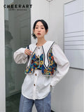 2 Piece Spring 2022 Womens Fashion Sailor Collar White Shirt Designer Top Amber Button Up Long Sleeve Aesthetic