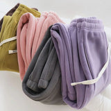 Warm Polar Fleece Winter Sweatpants Sweet Candy Colors High Waist Loose Casual Pants Korean Harajuku Women Girls