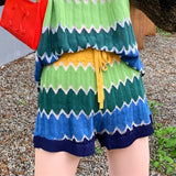 Rainbow Knitted Short Two Piece Sets Womens Outifits Summer 2022 High Fashion Top And Short Matching Set