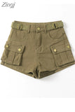 Women's Denim Shorts Hight Waisted Pockets Khaki Y2k Casual Jeans Cargo Pants Gothic Black Short Jeans 2023 Summer