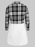 Front Plaid Top And Camisole Twinset Two-Piece Suit T-Shirts Casual Long Sleeve Loose Women Tunic