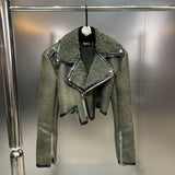 2022 Winter New Collection Turn Down Collar Zippers Sleeve Cuff Faux Fur Leather Jacket Women Irregular Coat