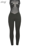 Handprint Patchwork Jumpsuit Women Sleeveless Skinny Mesh See Through One Piece Overalls Midnight Workouts