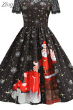 Christmas Costume Party Dress Women Short Sleeve Lace Vintage Winter Dress Robe Elegant Xmas Evening