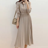 Korea Chic Spring And Autumn New Elegant Temperament Polo Collar Belt Long Folding Shirt Dress