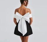 Women's Explosive Bows A Word Shoulder Party Dress +