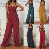 2020 New Fashion Sexy Spaghetti Straps Backless Women's Jumpsuits Summer Casual Soild Polka Dot Ladies Wide Leg