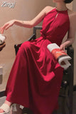 Solid Sleeveless Chiffon Dress for Women Elegant Female White Dresses Korean Fashion Vestidos Suspenders Summer 2023
