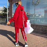 Women Elegant Zipper Sweatshirt Pullover & Elastic Waist Pants Tracksuit Casual Solid Sports Suit Autumn Winter Fleece 2pcs