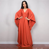 Solid V-neck Batwing Sleeve Plus Size Loose Maxi Dress For Women Summer Beach Wear Kaftan Long Bathing Dresses