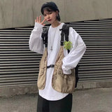 Streetwear Casual Cargo Vest Women Multi Pocket Tooling Vest Bf Hip Hop Y2K Gothic Loose Sleeveless Jacket Basic Tank