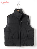 Simple Down Coats Women Autumn And Winter Solid Color Turn Down Collar Zipper Sleeveless Puffer Jacket Chaquetas