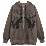 Hop Streetwear Women Angel Dark Print Harajuku Hooded Jacket Sweatshirts Autumn Punk Zipper Y2k Tops Coat Goth