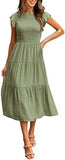 Summer Hot Women's Clothing New To Take Flying Sleeves Pure Color Folding Short-Sleeved Dress