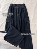 Autumn Loose Casual Women Cargo Pants Straight Jeans Black Grey Hip Hop High Quality Bottoms Simple Couple Denim Pants