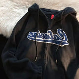 Sweatshirt Punk Goth Wing Letter Print Hoodies Streetwear Plus Size Jacket Long Sleeve Tops Aesthetic Girls